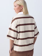 Ecru Chocolate - Short Sleeve Striped Rugby Polo Shirt - Image 4 of 8