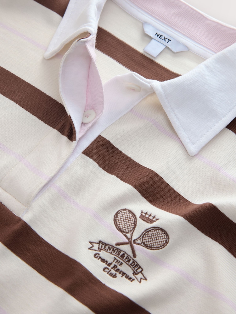 Ecru Chocolate - Short Sleeve Striped Rugby Polo Shirt - Image 8 of 8