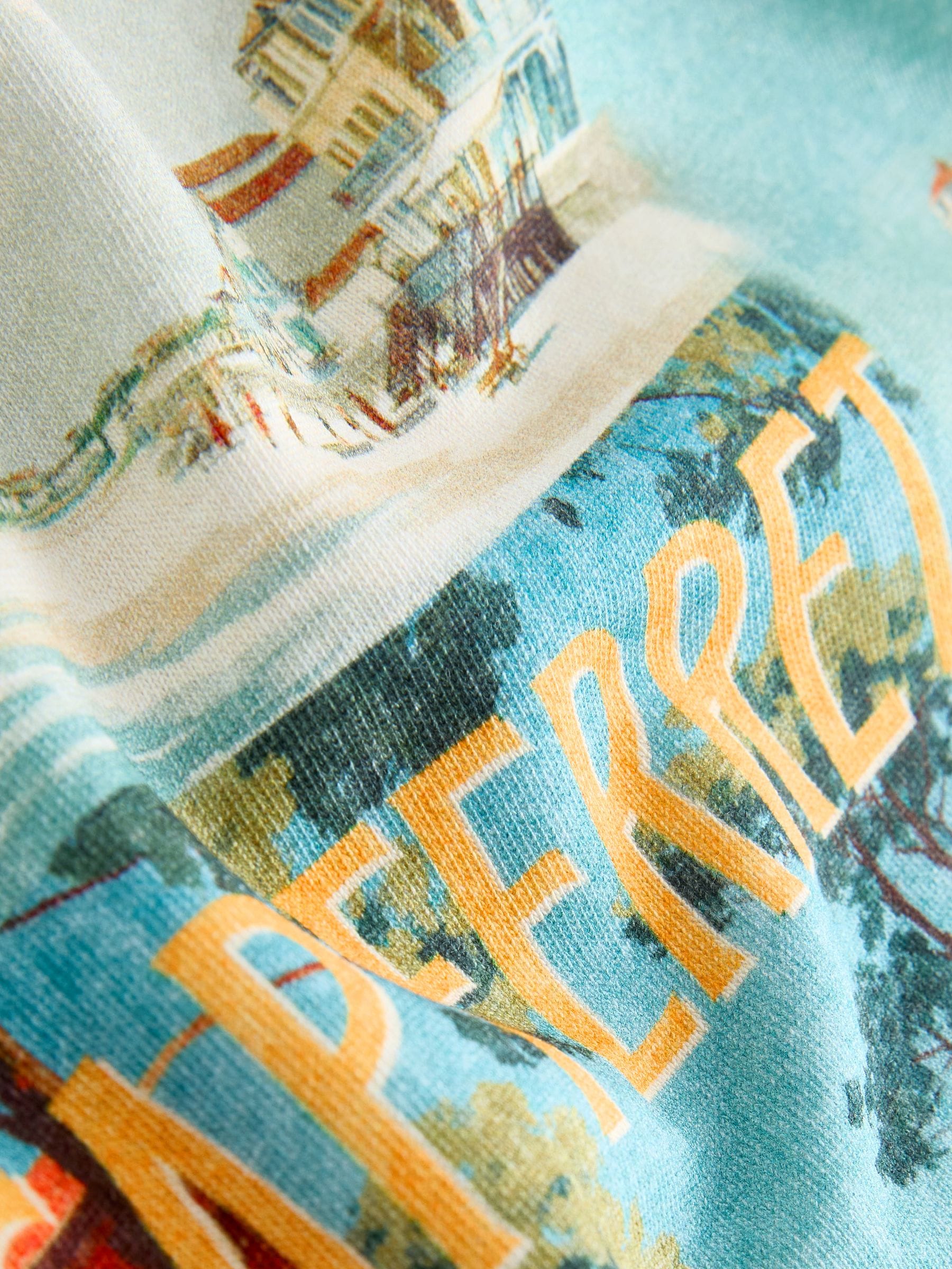 Buy Blue Landscape Print Off Shoulder Relaxed Fit Sweatshirt from