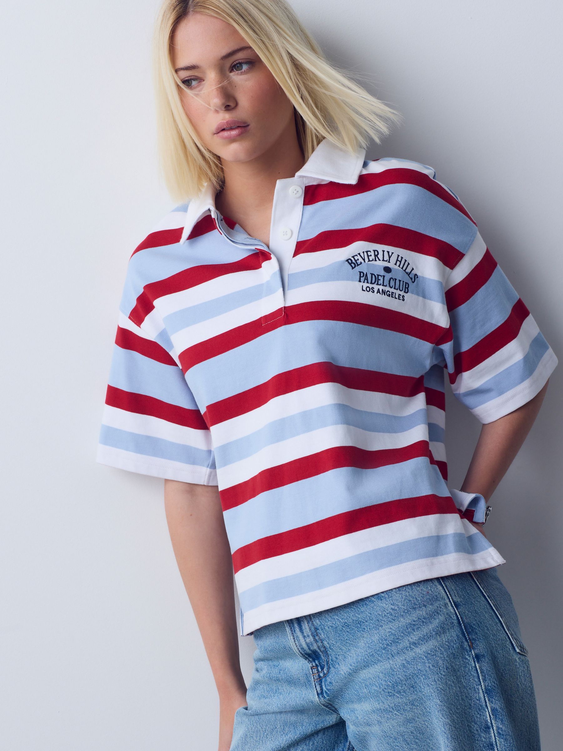 Buy Red/Blue/White Short Sleeve Striped Rugby Polo Shirt from the