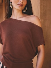 Chocolate Brown Slouch Sheerknit Drape Top - Image 5 of 8