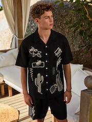 Black Embroidered Short Sleeve Shirt - Image 1 of 10