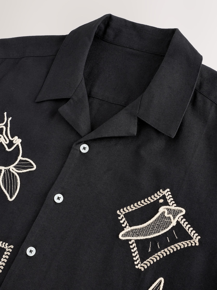Black Embroidered Short Sleeve Shirt - Image 10 of 10