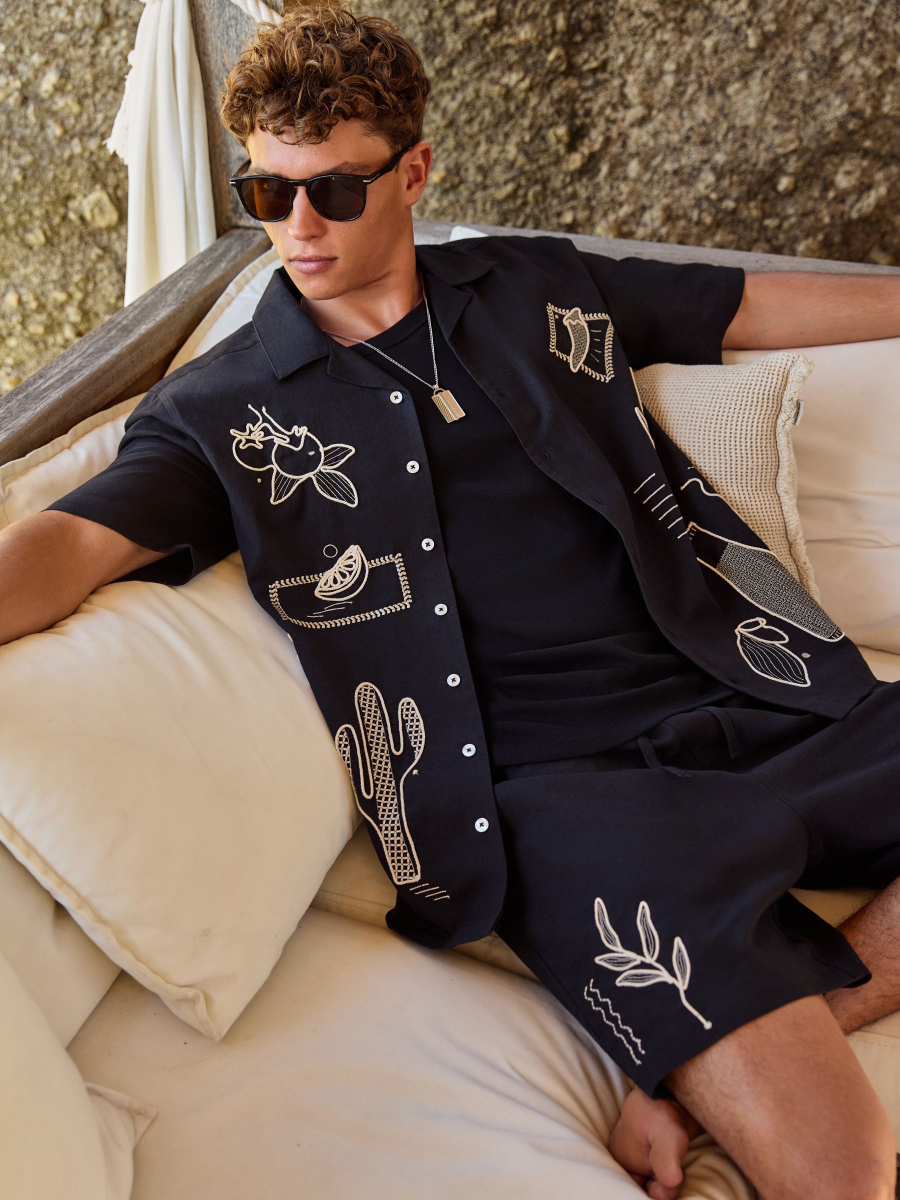 Buy Black Embroidered Short Sleeve Shirt from the Next UK online shop