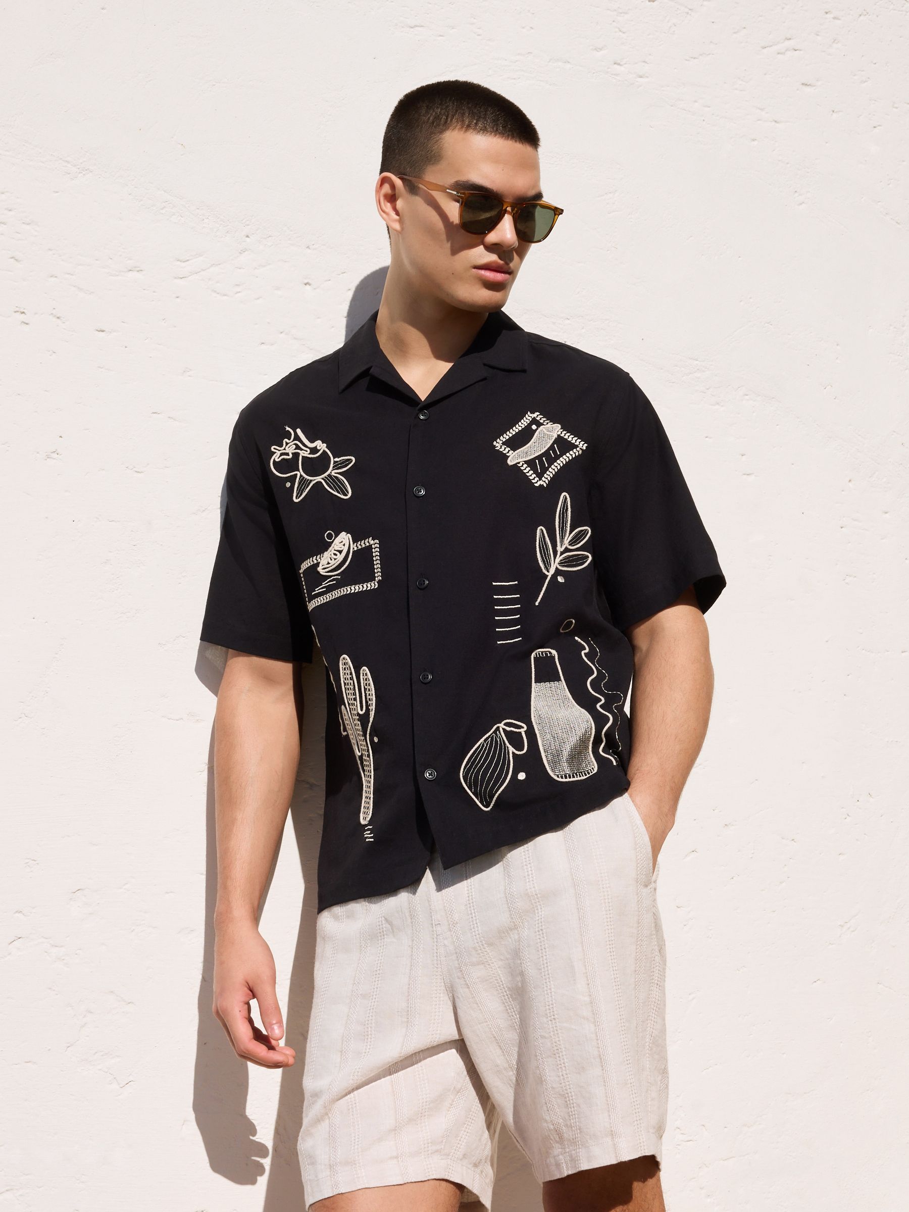 Buy Black Embroidered Short Sleeve Shirt from the Next UK online shop Buy Black Embroidered Short Sleeve Shirt from the Next UK online shop