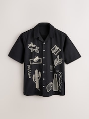 Black Embroidered Short Sleeve Shirt - Image 8 of 10