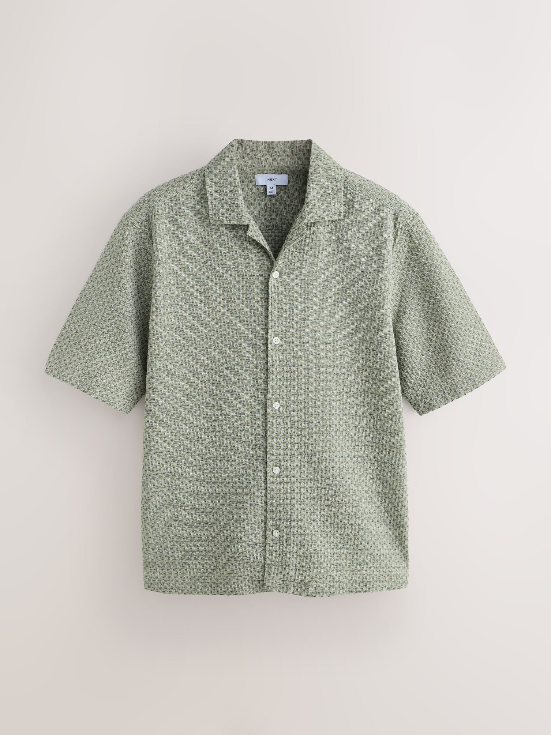 Buy Sage Green Textured Waffle Short Sleeve Shirt from the Next UK