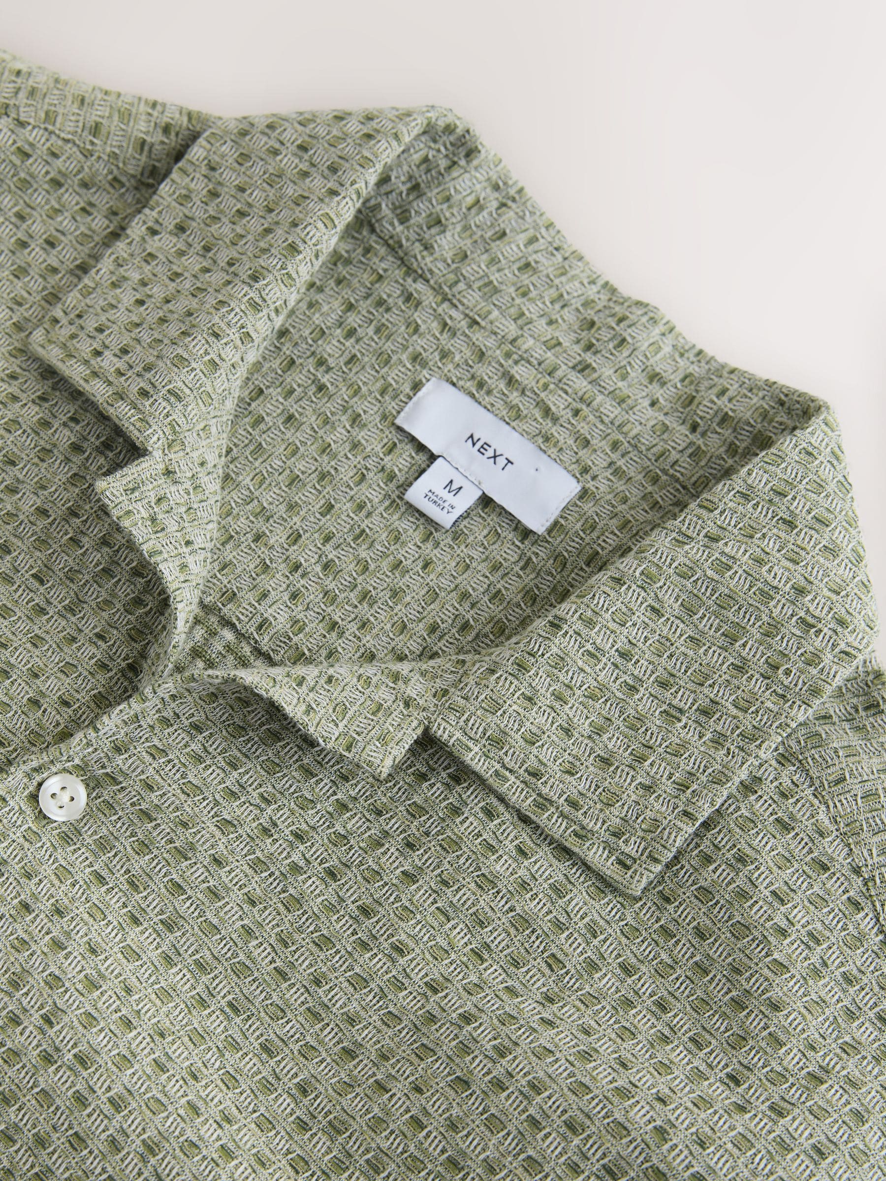 Buy Sage Green Textured Waffle Short Sleeve Shirt from the Next UK