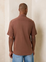 Brown Embroidered Cheesecloth Short Sleeve Shirt - Image 3 of 6