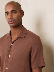Brown Embroidered Cheesecloth Short Sleeve Shirt - Image 4 of 6