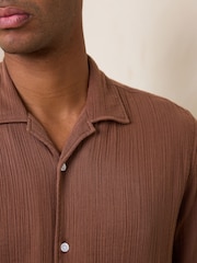 Brown Embroidered Cheesecloth Short Sleeve Shirt - Image 5 of 6