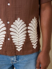 Brown Embroidered Cheesecloth Short Sleeve Shirt - Image 6 of 6