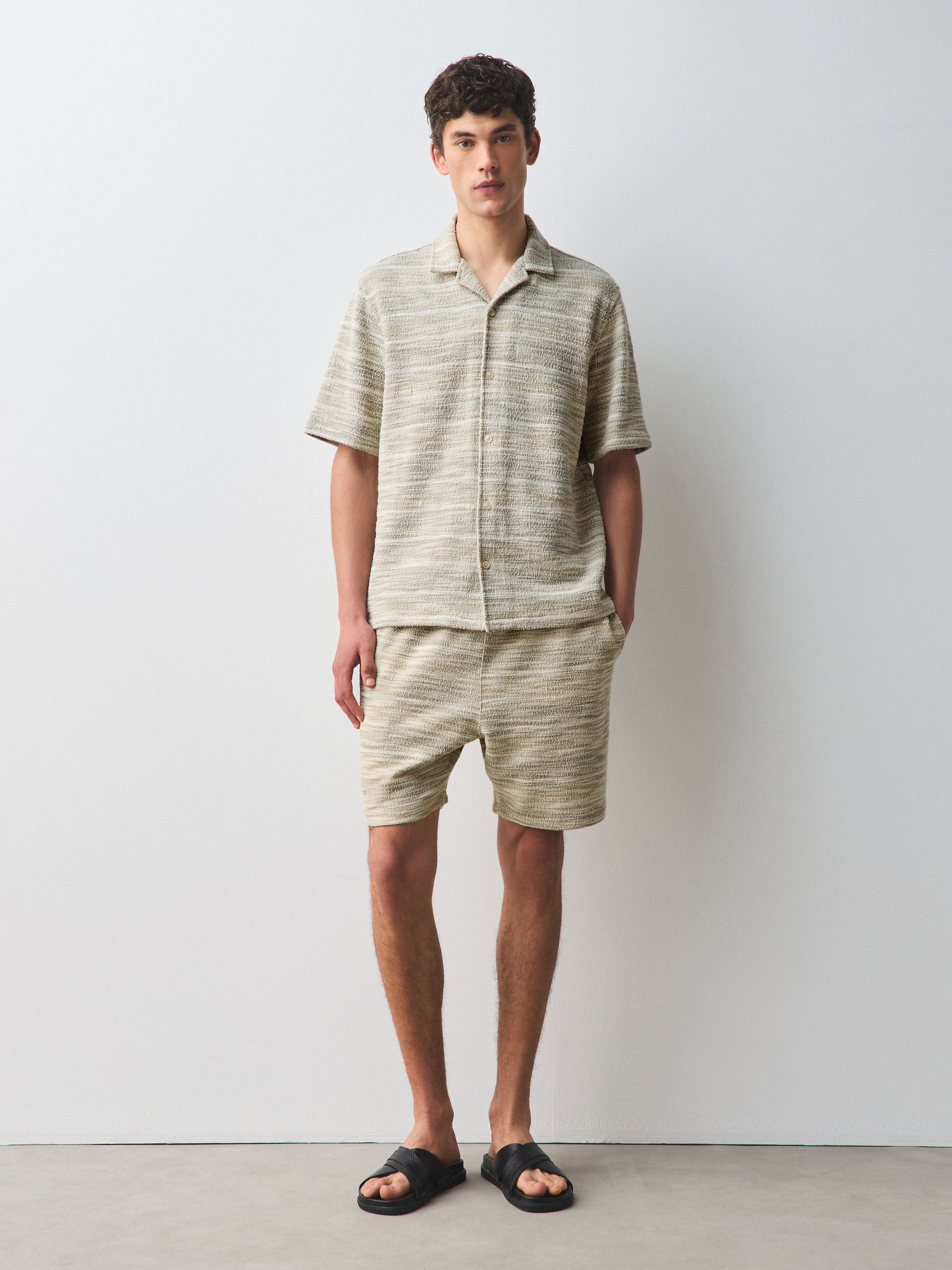 Buy Sage Green Relaxed Fit Jersey Textured Revere Collar Short