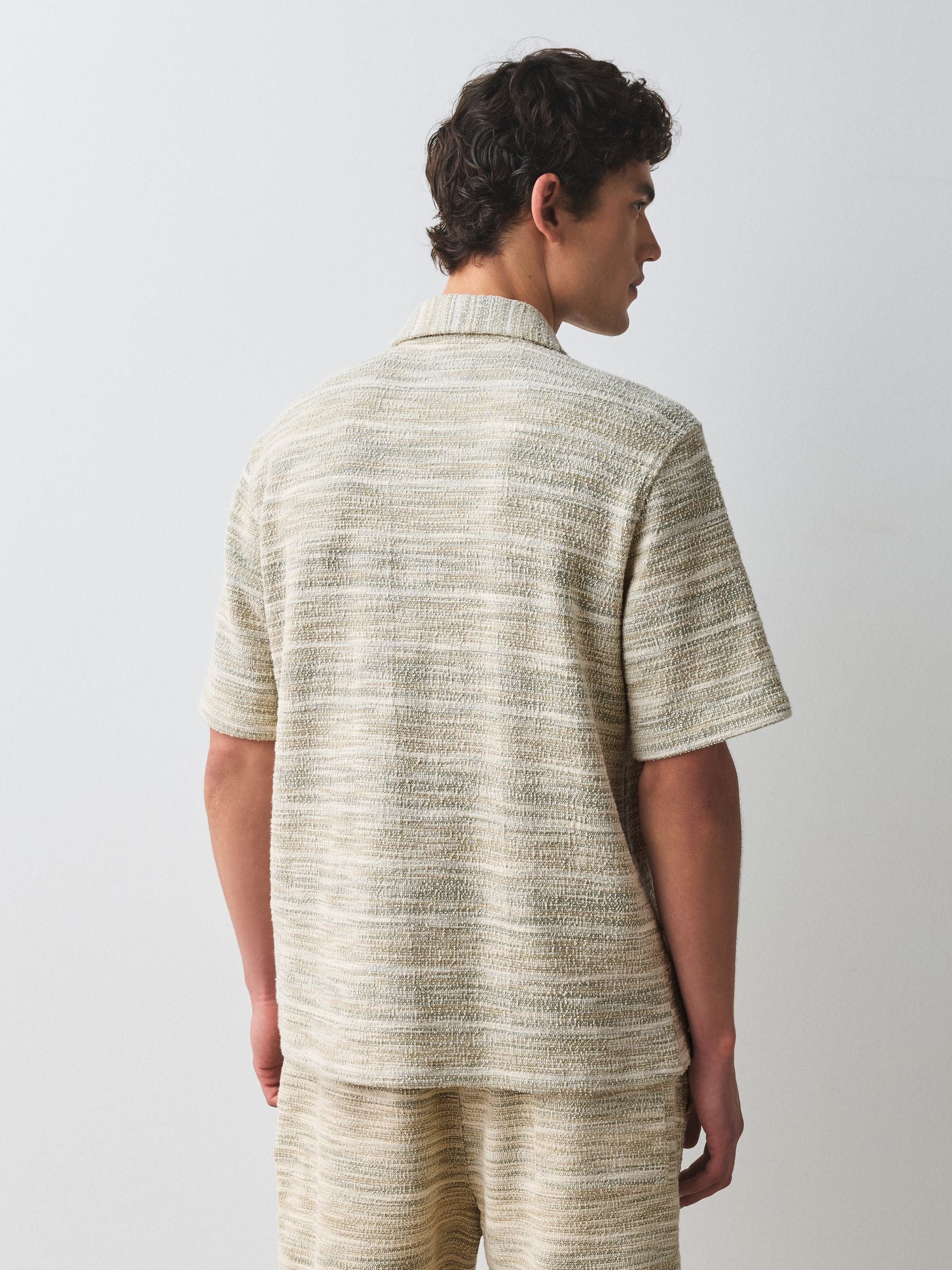 Buy Sage Green Relaxed Fit Jersey Textured Revere Collar Short