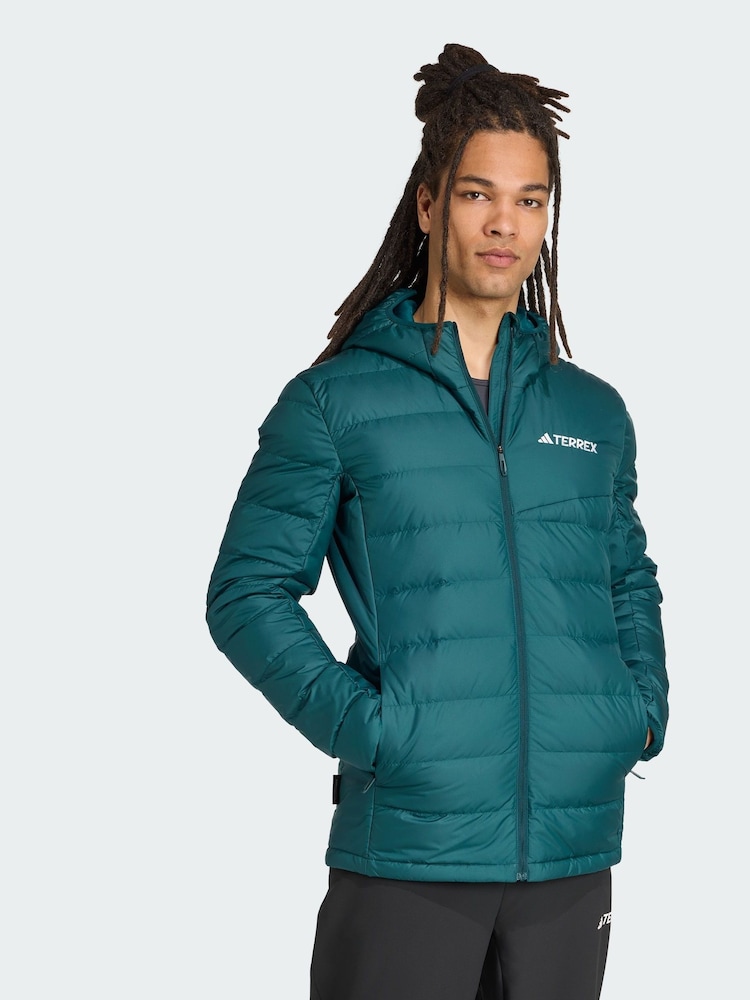 adidas Terrex Green Multi Light Down CLIMAWARM Hooded Jacket - Image 1 of 5 adidas Terrex Green Multi Light Down CLIMAWARM Hooded Jacket - Image 1 of 5