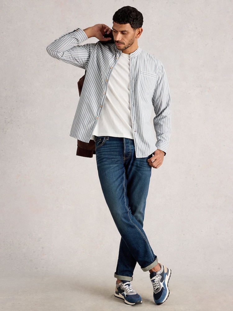White Stuff Blue Alnwick Grandad Stripe Shirt - Image 1 of 6