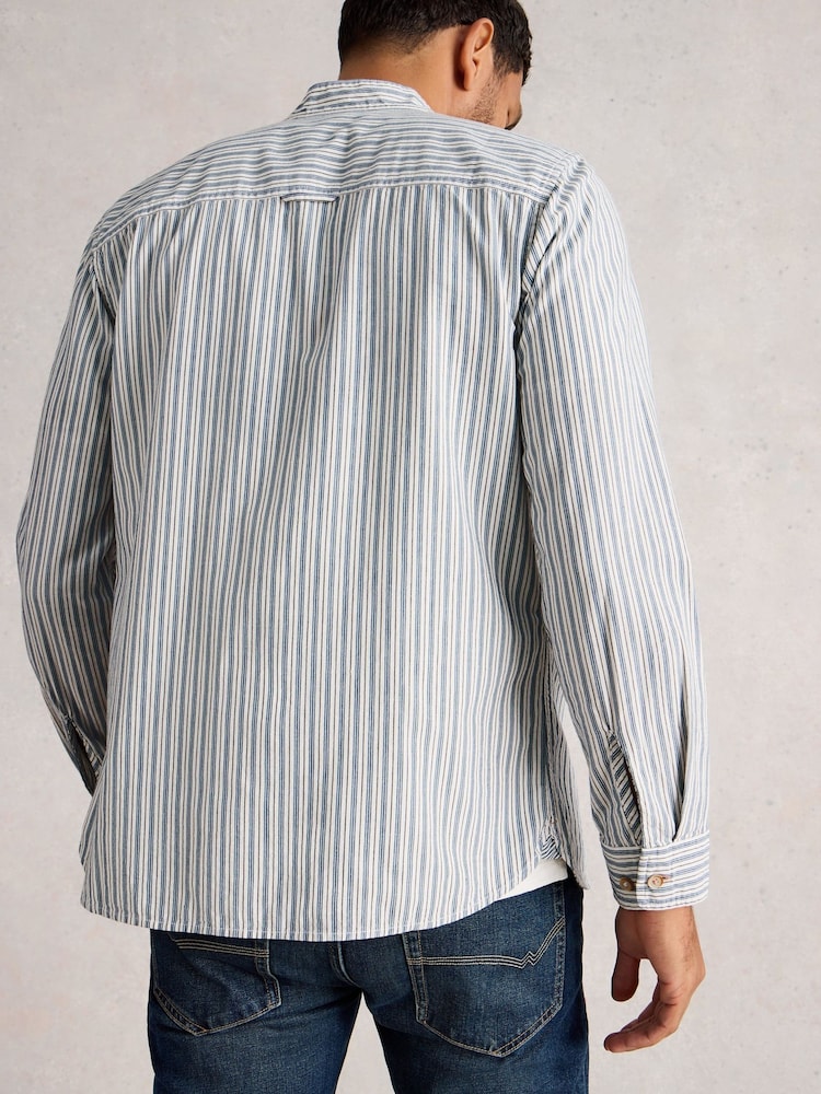 White Stuff Blue Alnwick Grandad Stripe Shirt - Image 2 of 6