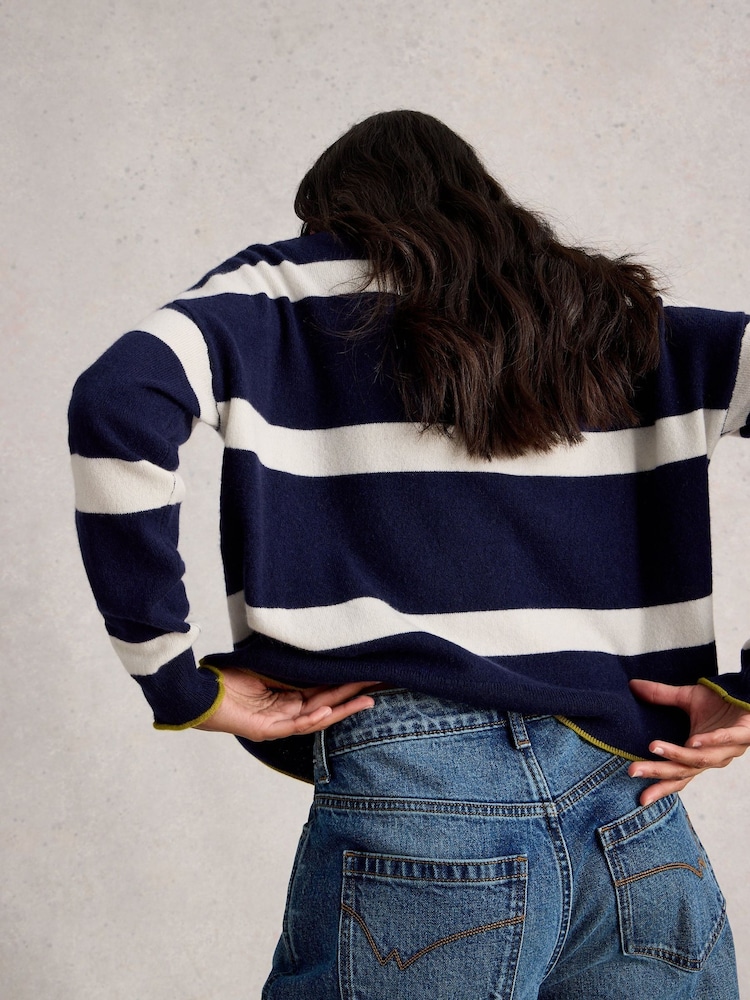 White Stuff Blue Kitty Stripe Cashmere Jumper - Image 2 of 6