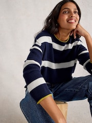 White Stuff Blue Kitty Stripe Cashmere Jumper - Image 4 of 6