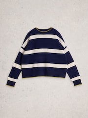 White Stuff Blue Kitty Stripe Cashmere Jumper - Image 5 of 6