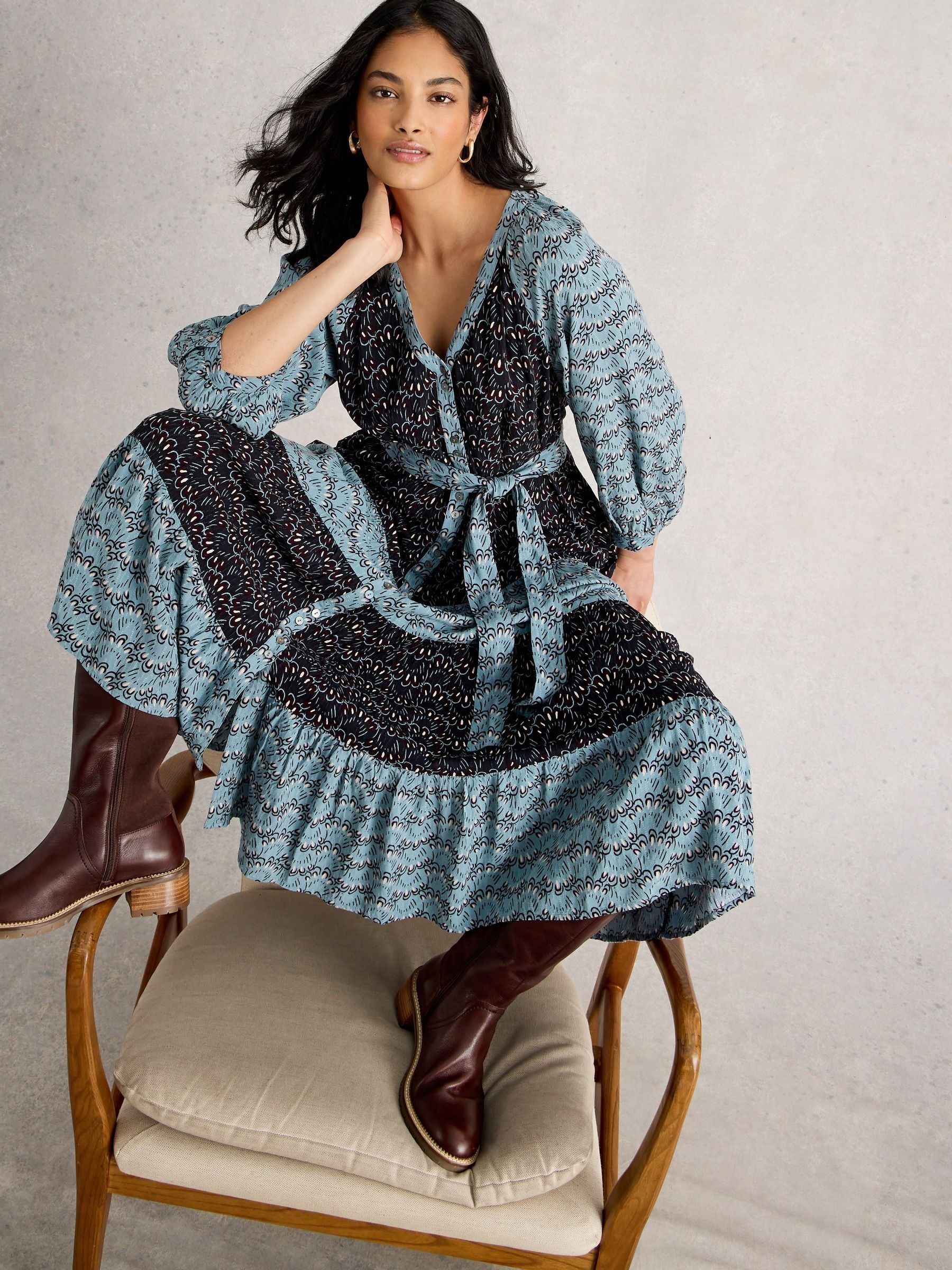 [Make stuff '25] てぃら袖トレルブルゾン★グリーン✕ネイビー Buy White Stuff Blue Clementine Midi Dress from Next USA