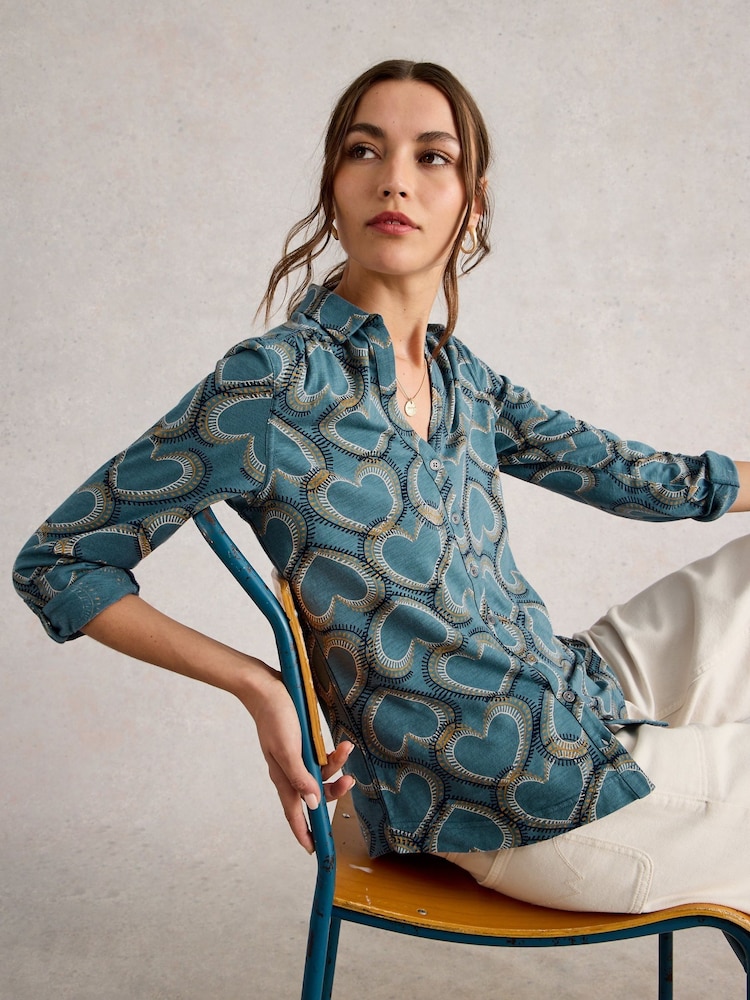White Stuff Blue Annie Jersey Shirt - Image 1 of 6