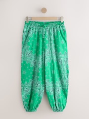 Green Bandana Print Barrel Leg Lightweight Balloon Trousers - Image 1 of 3
