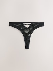 Black/White Thong Lace Front Strappy Knickers 2 Pack - Image 2 of 5
