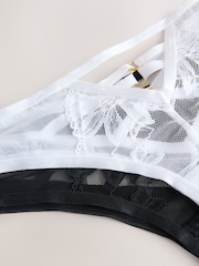 Black/White Thong Lace Front Strappy Knickers 2 Pack - Image 4 of 5