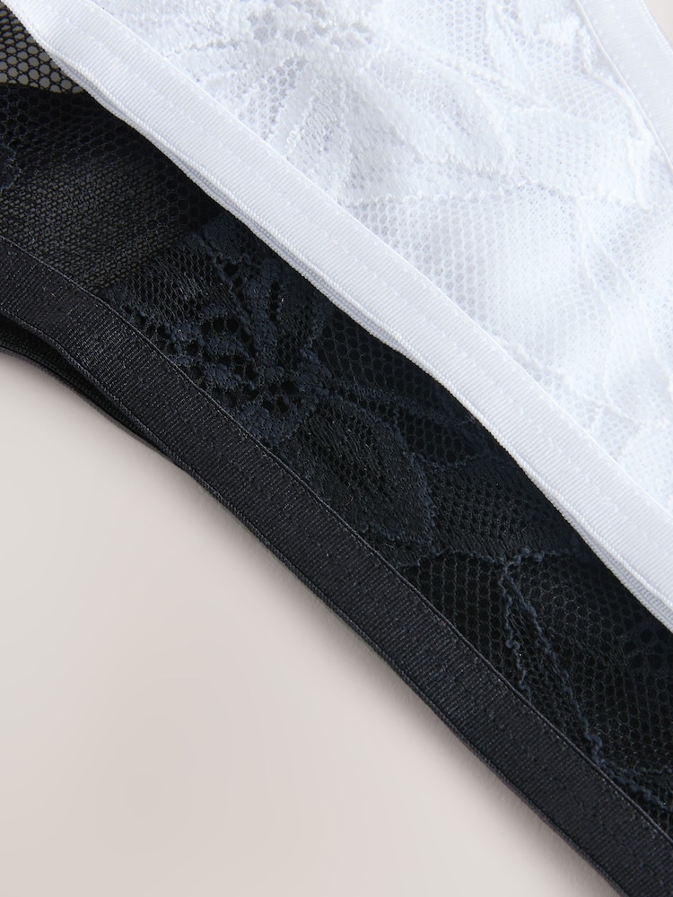 Black/White Thong Lace Front Strappy Knickers 2 Pack - Image 5 of 5