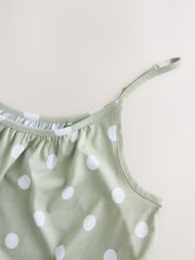 Sage Green Polka Dot Maxi Length Trapeze Shape Ruched Neckline Thin Vest Strap Dress - Image 7 of 7