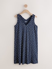 Navy/White Polka Dot Sleeveless V-Neck Slouch Dress - Image 1 of 3