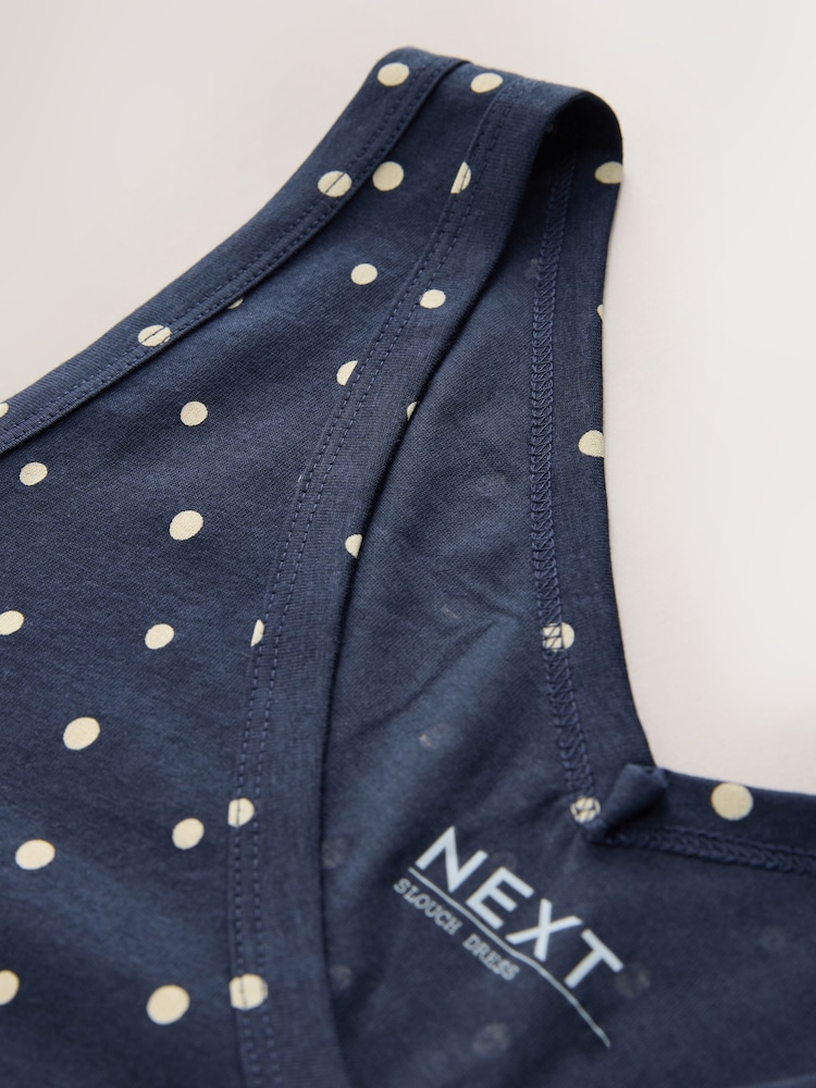 Navy/White Polka Dot Sleeveless V-Neck Slouch Dress - Image 2 of 3