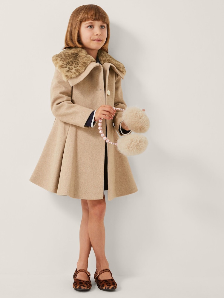 Monsoon Brown Fluffy Leopard Collar Swing Coat - Image 1 of 4
