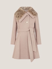 Monsoon Brown Fluffy Leopard Collar Swing Coat - Image 2 of 4