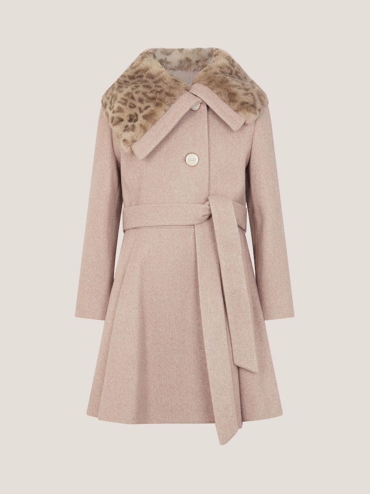 Monsoon Brown Fluffy Leopard Collar Swing Coat - Image 2 of 4
