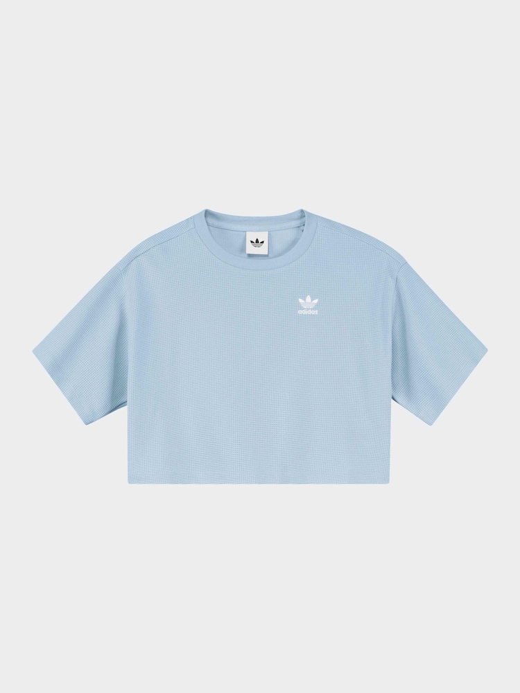 adidas Originals Blue Cropped Waffle T-Shirt - Image 1 of 1