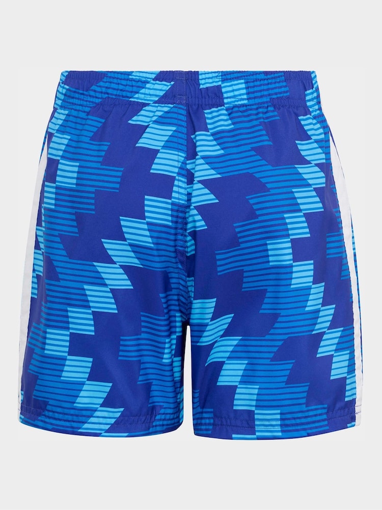 adidas Blue Graphic 3 Stripes Swim Shorts - Image 2 of 5