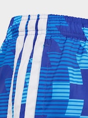 adidas Blue Graphic 3 Stripes Swim Shorts - Image 4 of 5