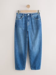 Mid Blue Denim High Rise Crease Front Tapered Barrel Jeans - Image 6 of 8