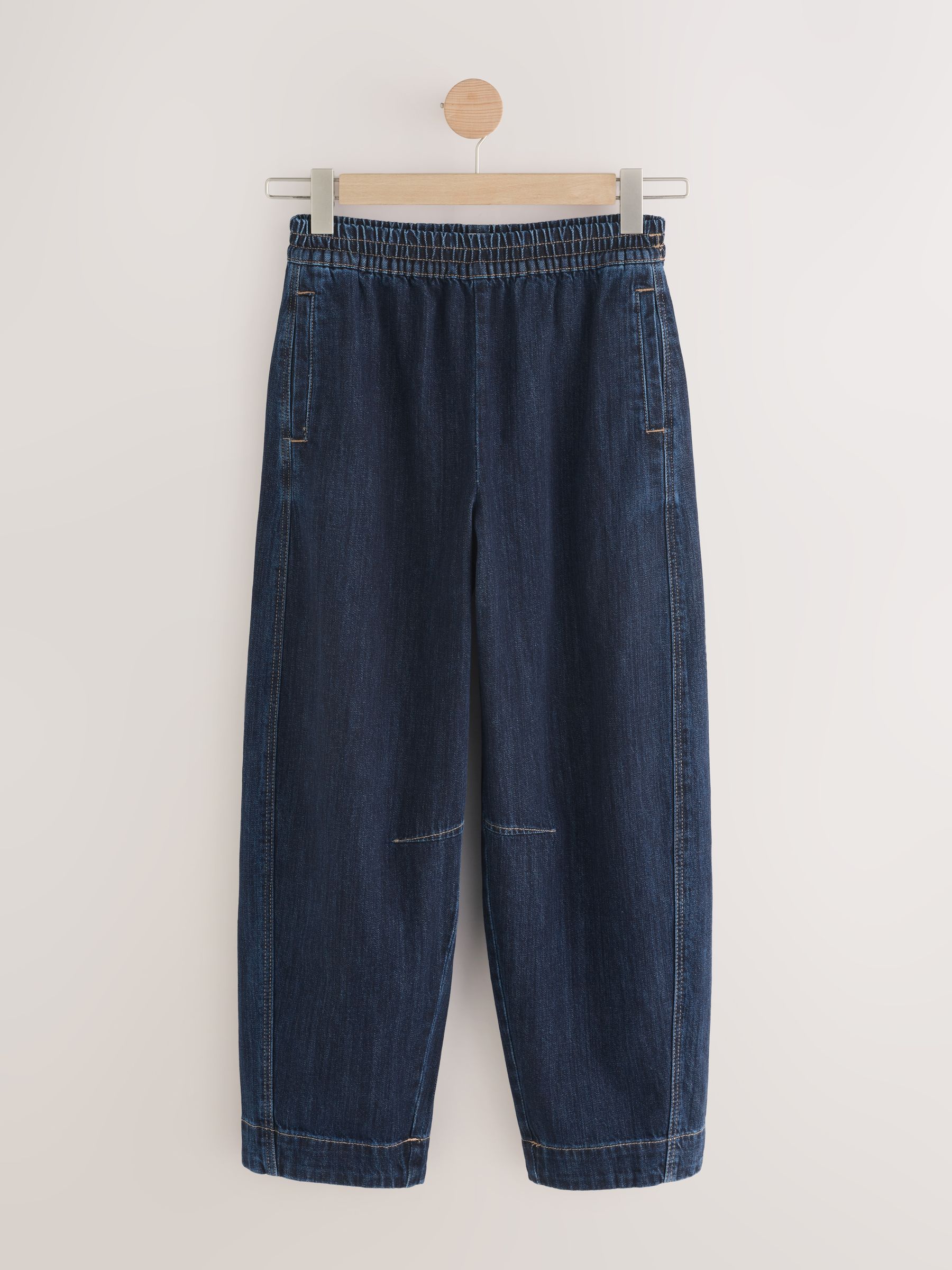 Buy Dark Blue Pull On Barrel Leg Jeans from the Next UK online shop