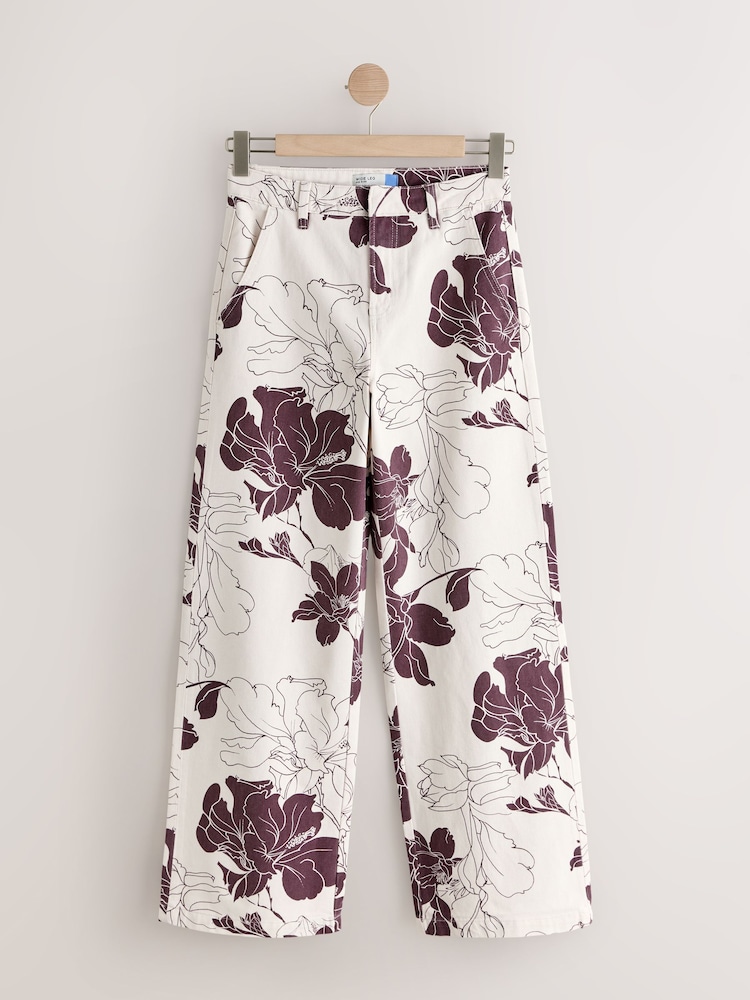 Ecru / Burgundy Floral - Weit geschnittene Jeans - Bild 1 von 3
