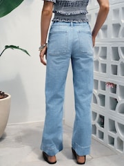 Mid Blue Denim Patch Pocket Wide Leg Jeans - Image 7 of 10