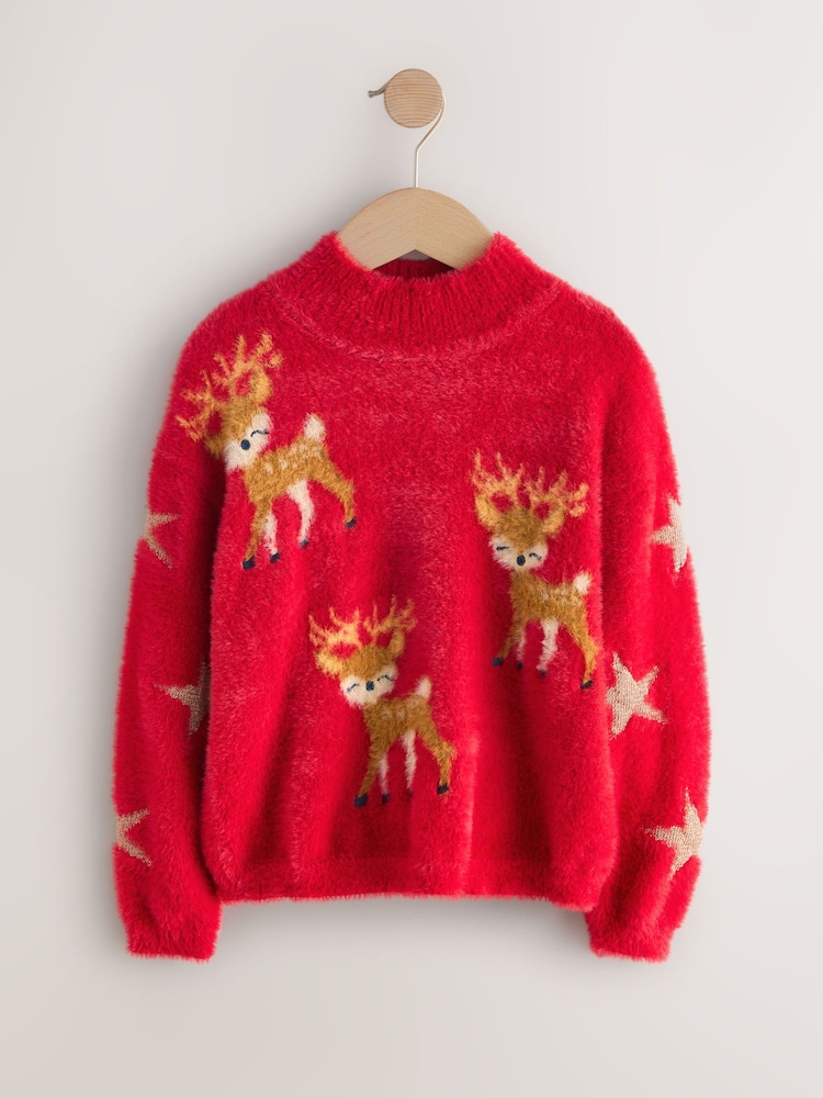 Red Reindeer Christmas Jumper (3-16yrs) - Image 1 of 4 Red Reindeer Christmas Jumper (3-16yrs) - Image 1 of 4