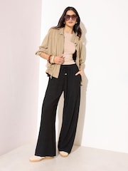 Friends Like These Black Petite Ripple Texture Wide Leg Trousers - Image 1 of 4