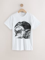 White Graphic Disco Ball Oversized Cotton Rich T-Shirt - Image 1 of 3