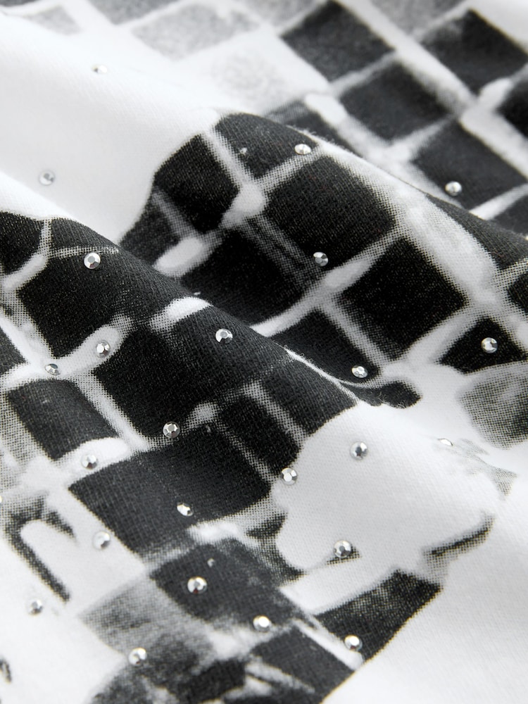 White Graphic Disco Ball Oversized Cotton Rich T-Shirt - Image 2 of 3