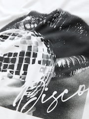 White Graphic Disco Ball Oversized Cotton Rich T-Shirt - Image 3 of 3