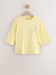 צהוב - Snoopy Flower Graphic Short Sleeve Crew Neck T-Shirt - תמונה 1 מתוך 4