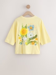 צהוב - Snoopy Flower Graphic Short Sleeve Crew Neck T-Shirt - תמונה 2 מתוך 4